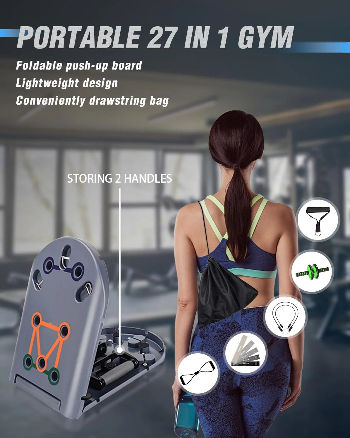 27-In-1 Portable Gym Equipment for Building Muscle, Push-Up Board, Resistance Bands