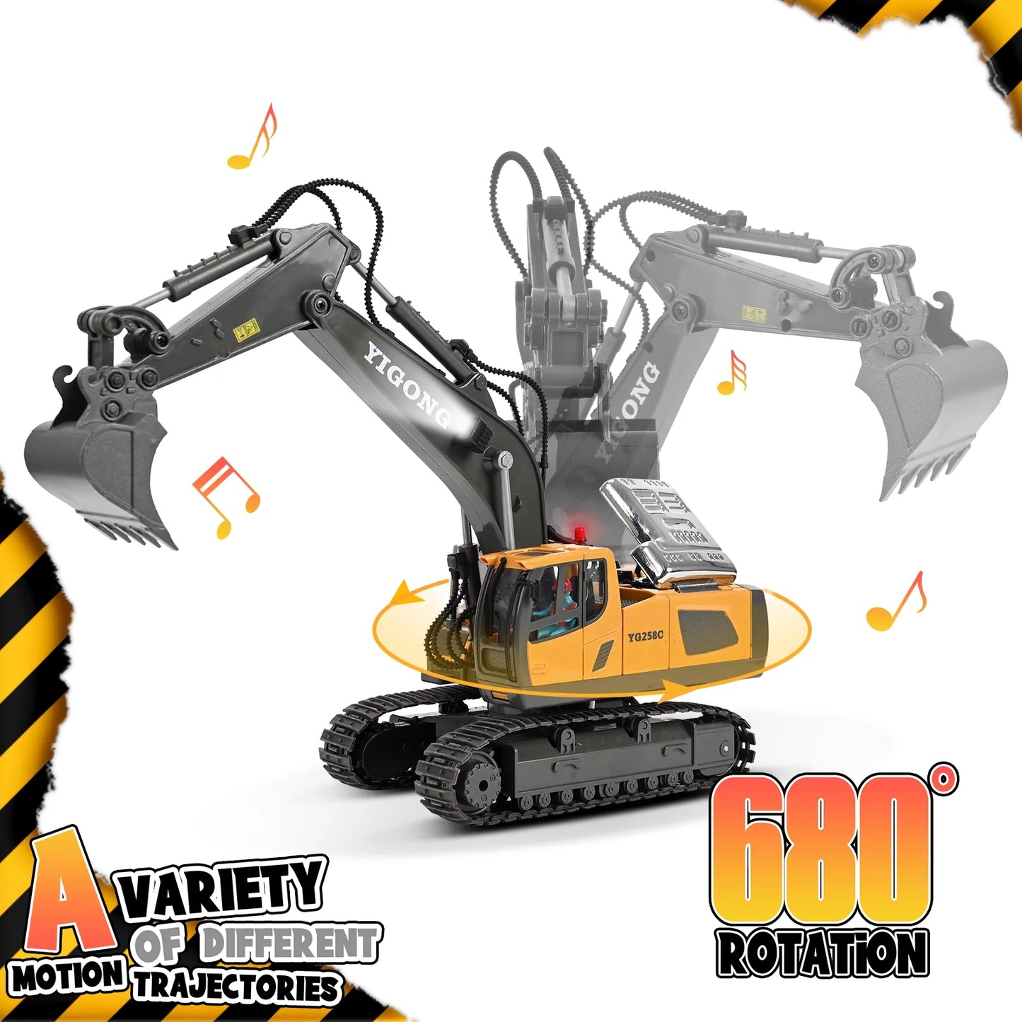 Remote Control Excavator,11 Channel RC Excavator Toys, Rechargeable Construction Vehicle Toys with Lights Sounds,Gifts for Kids 3-12 Years Old