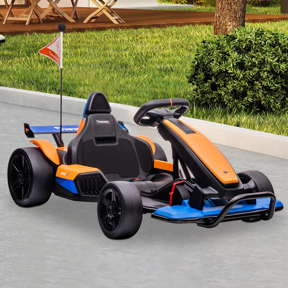 Licensed Mclaren Kids Go Kart, 24V Battery Powered Ride on Car Toy with Bluetooth Function, Safety Belt, LED Lights, Two-Mode Electric Go Cart, Drift Racer Car for Boys Girls