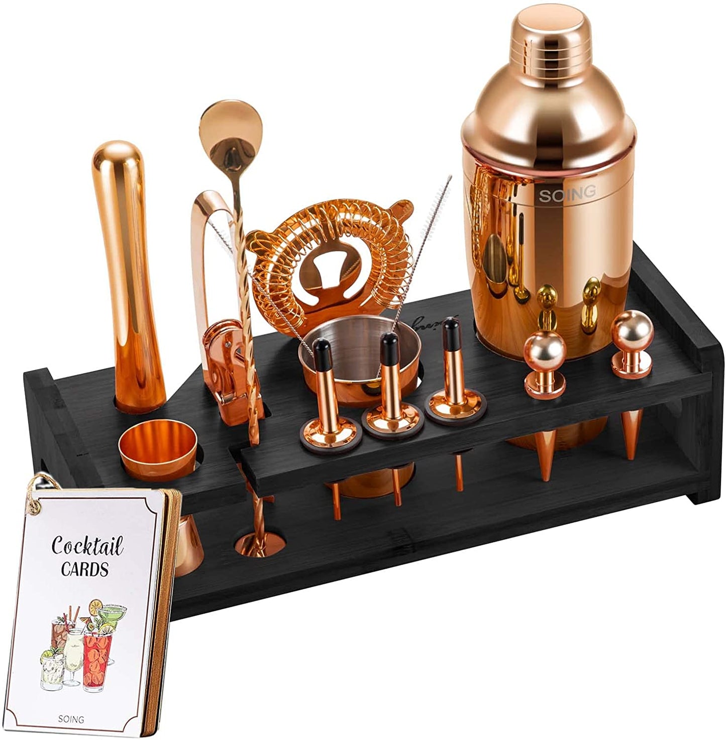 24-Piece Bartender Kit with Stand,Perfect Mixology Bar Kit Cocktail Shaker Set for Drink Mixing,Stainless Steel Bar Tools with All Needed Accessories,Recipes